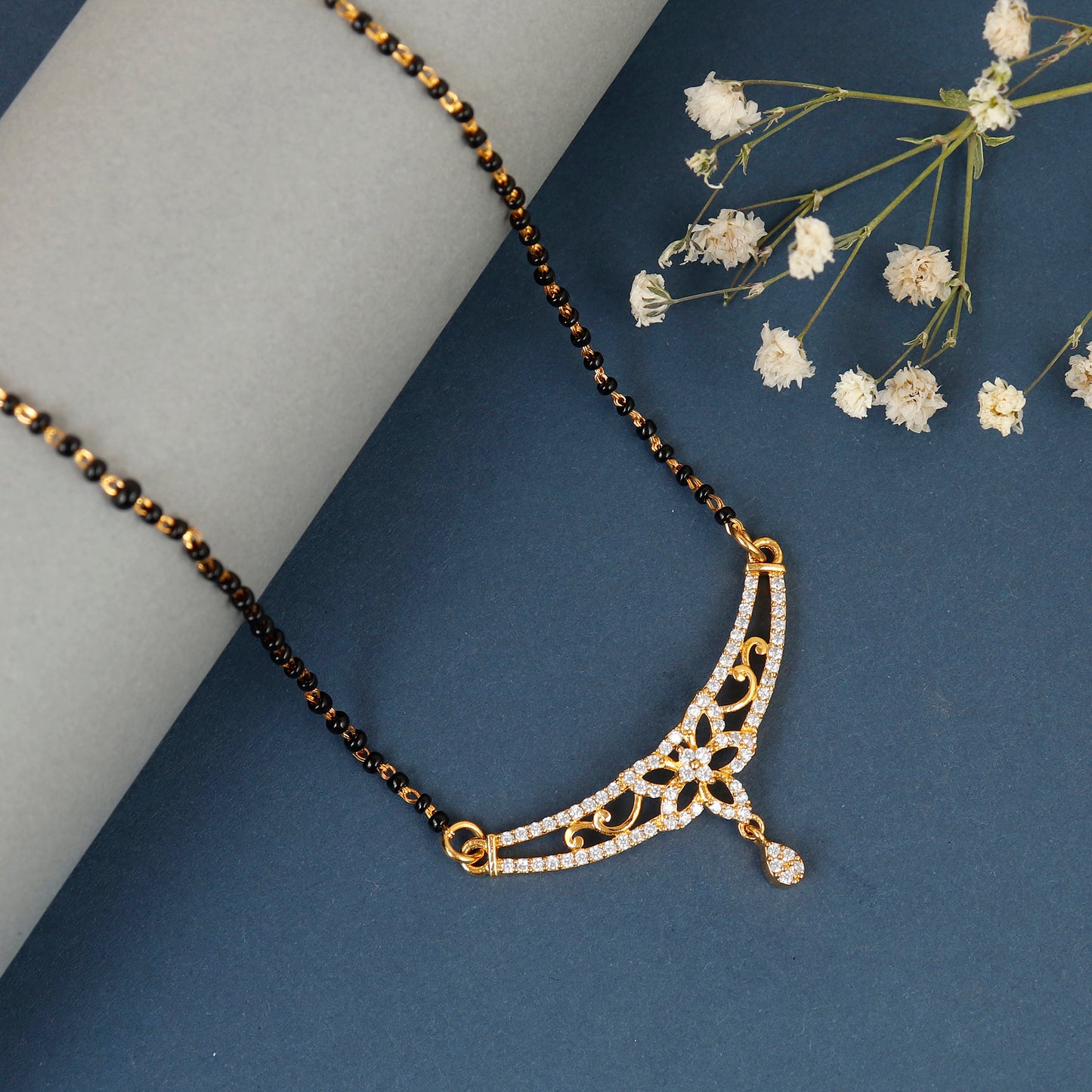 Gold Plated 925 Silver Floral Lattice Mangalsutra Necklace