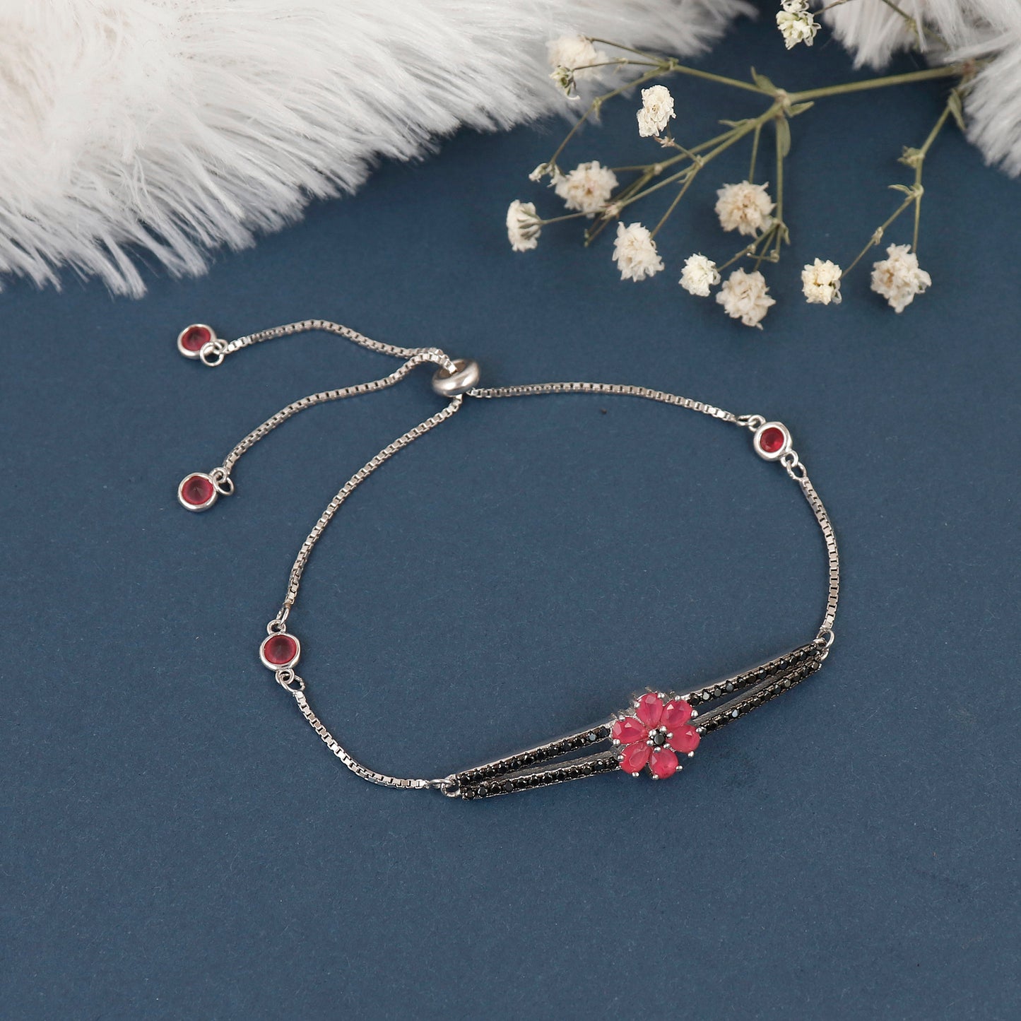 Crimson Clover Silver Bracelet