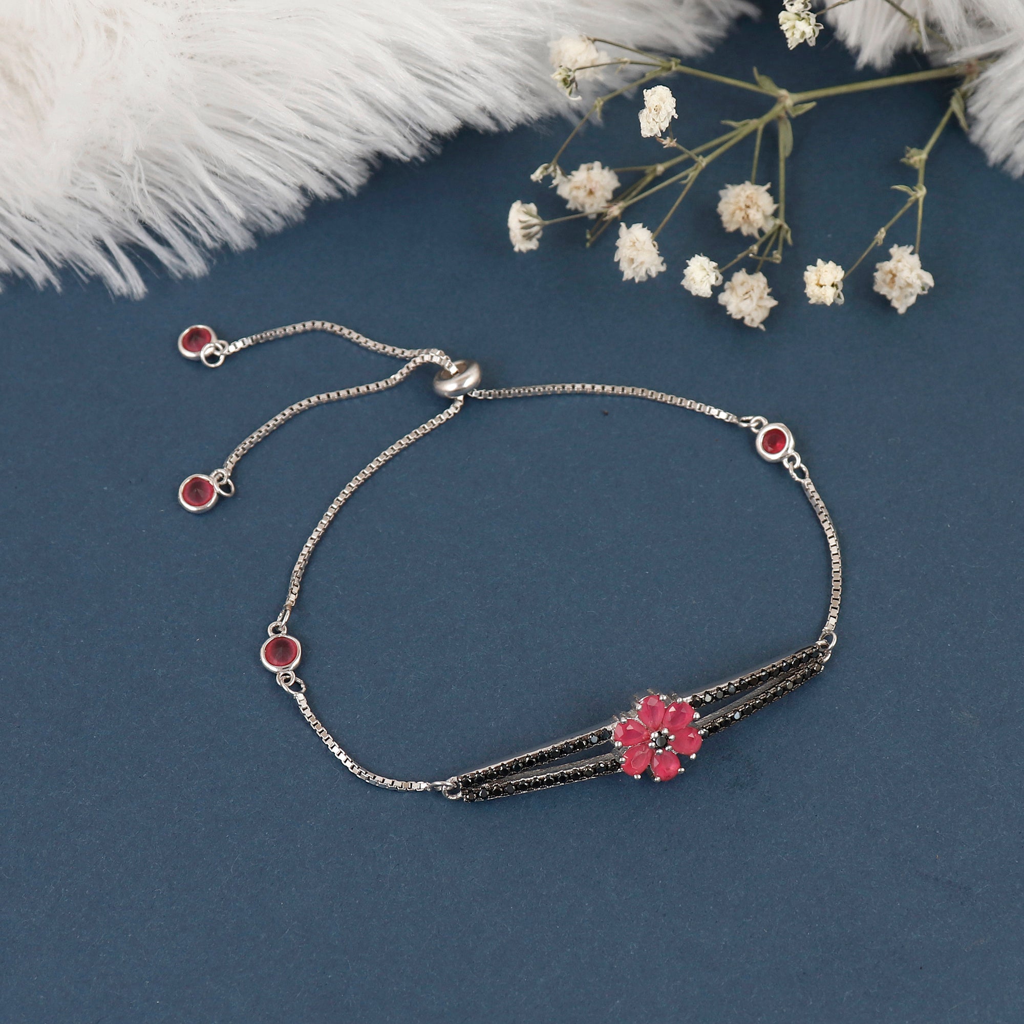 Crimson Clover Silver Bracelet