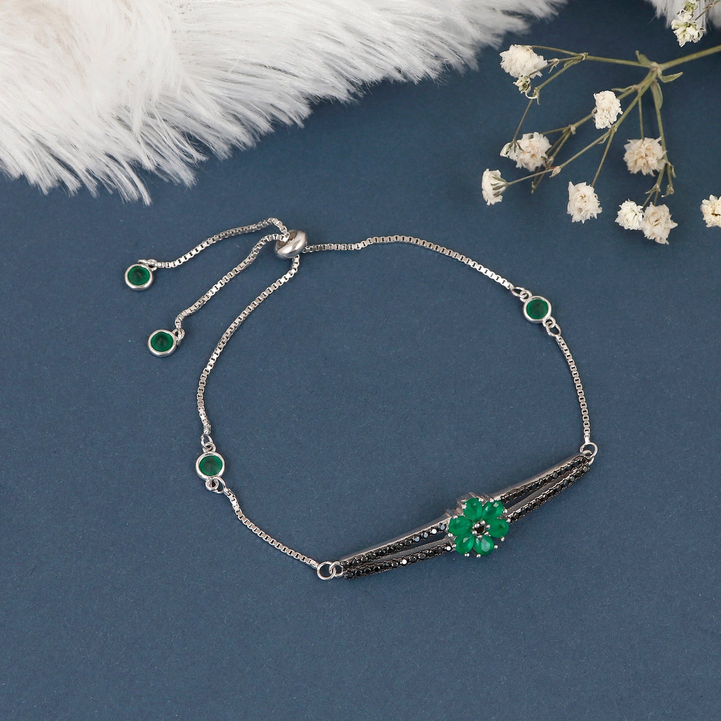 Emerald Clover Silver Bracelet