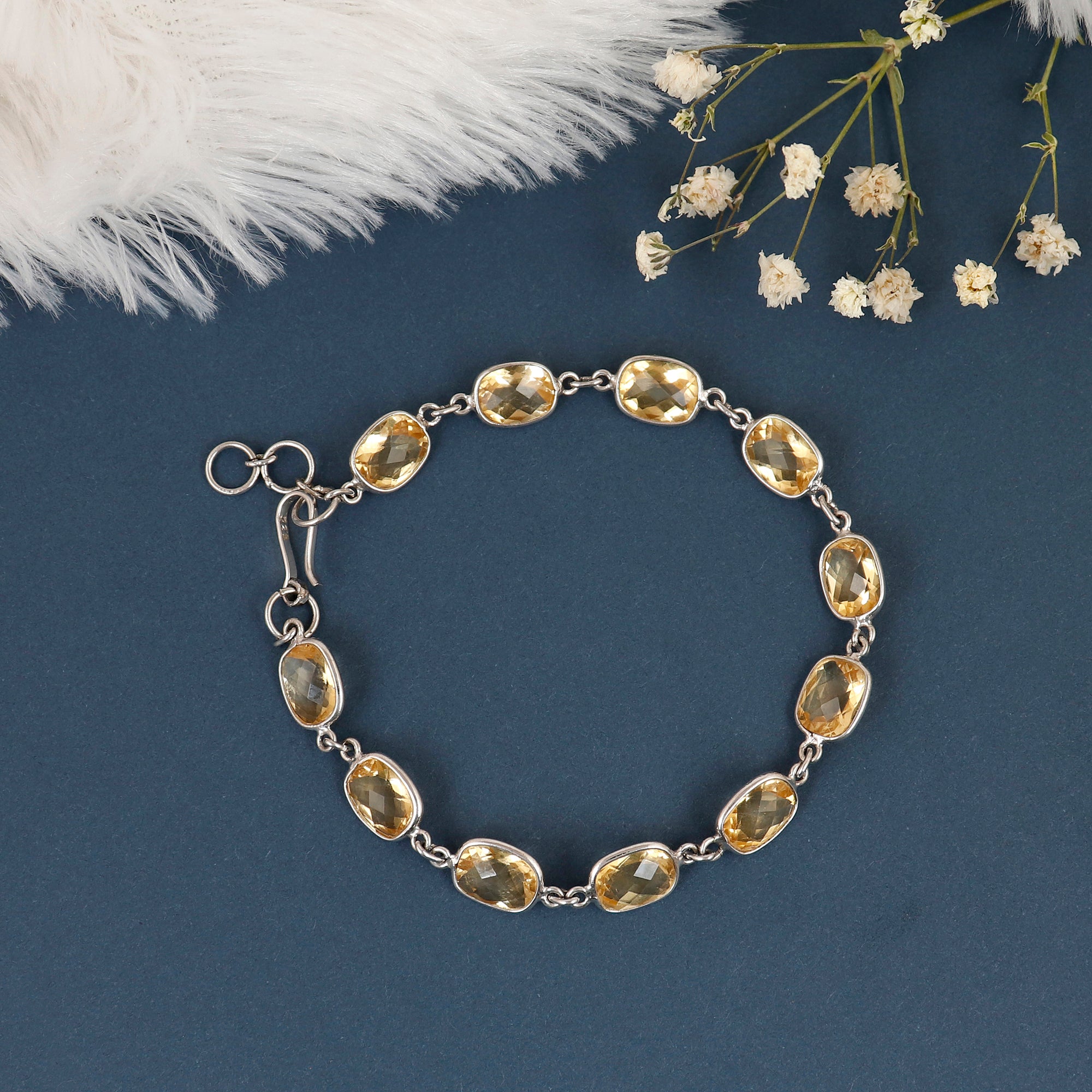 Citrine Midnight Blossom Silver Bracelet