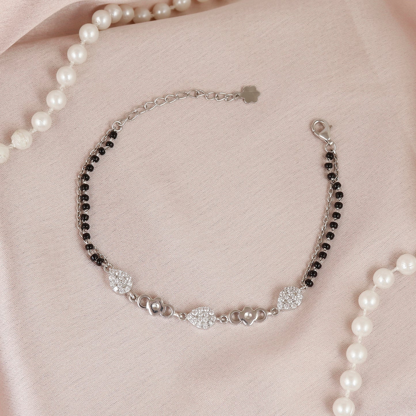 925 Sterling Silver Teardrop CZ Hand Mangalsutra Bracelet