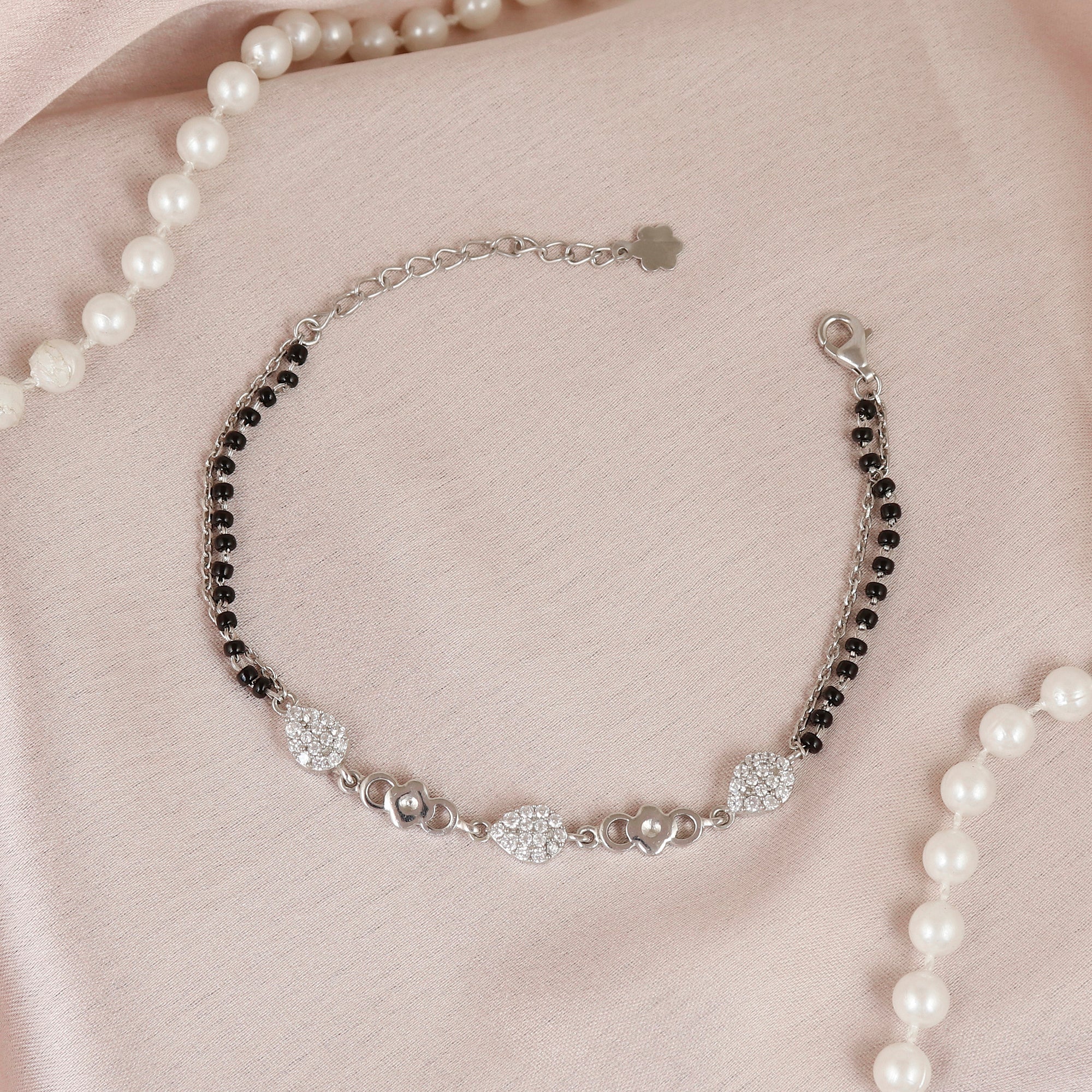 925 Sterling Silver Teardrop CZ Hand Mangalsutra Bracelet