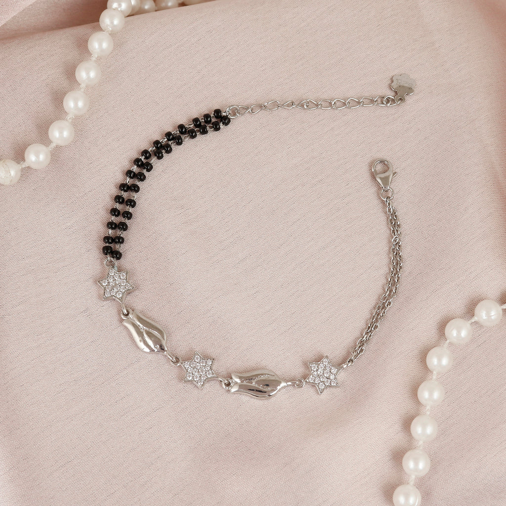 Adjustable Silver Floral Mangalsutra Bracelet for Women