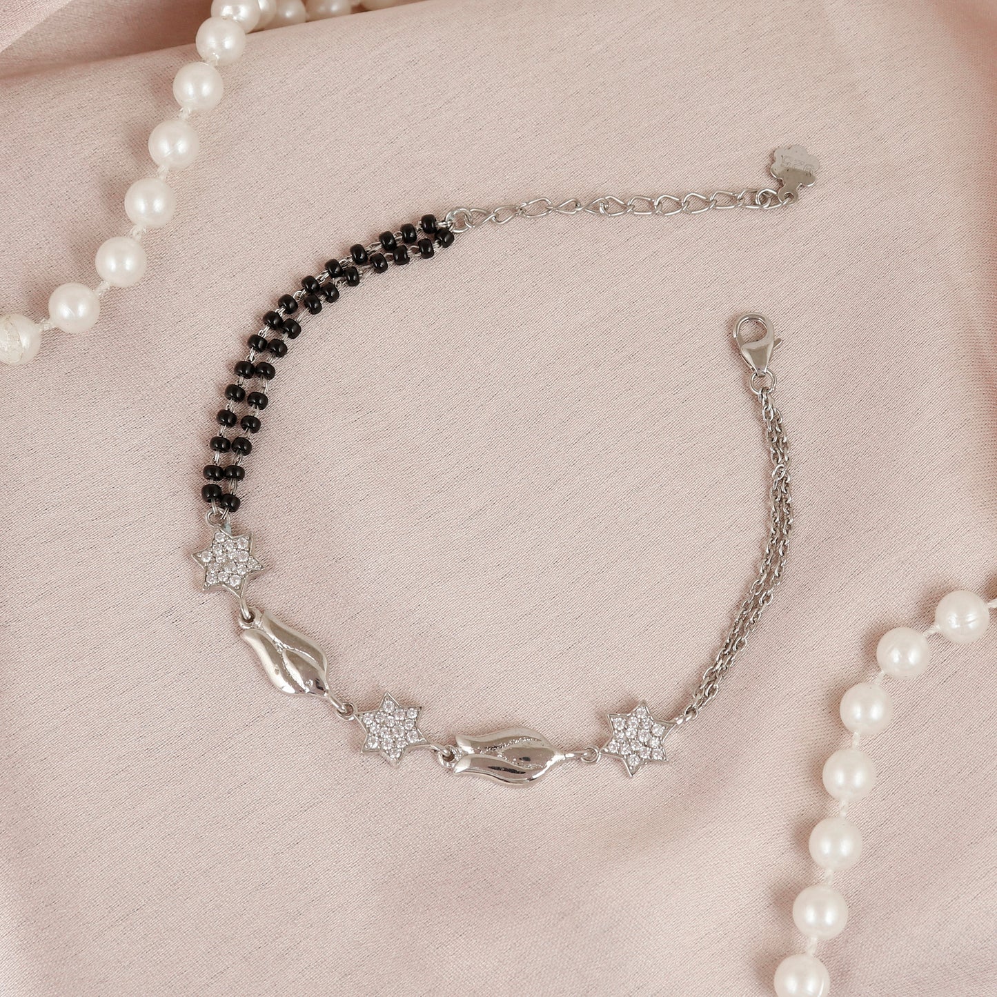 Adjustable Silver Floral Mangalsutra Bracelet for Women