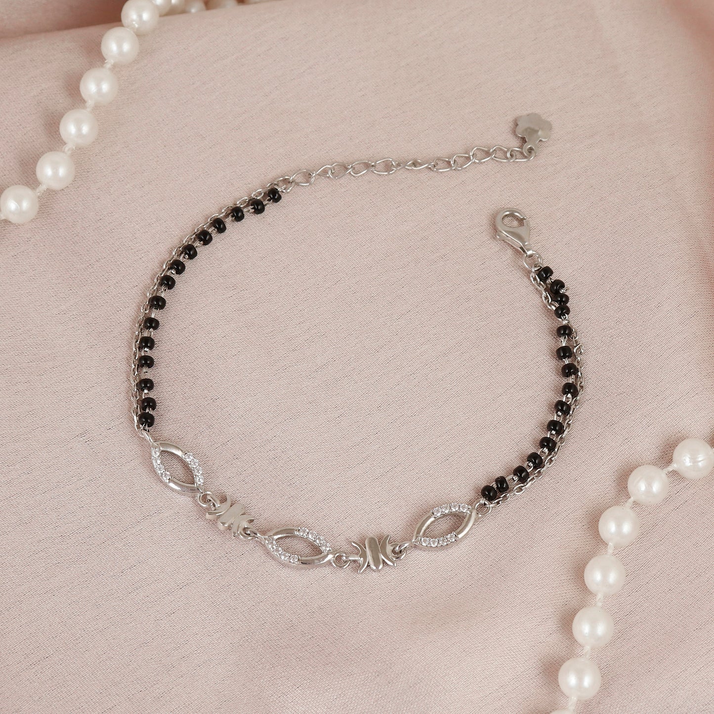Cubic Zirconia Marquise Cut Silver Hand Mangalsutra