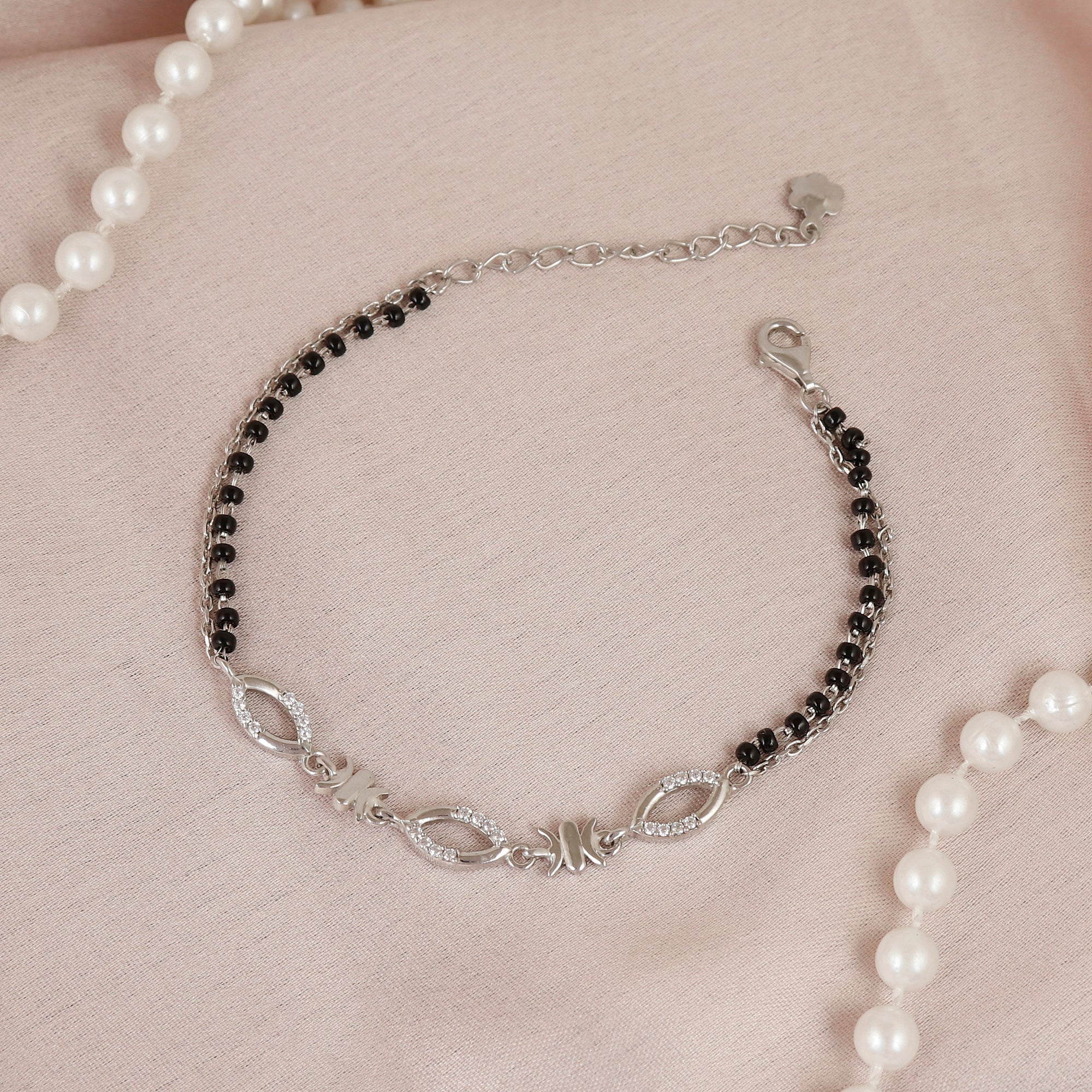 Cubic Zirconia Marquise Cut Silver Hand Mangalsutra