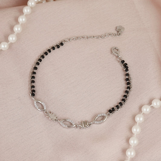 Cubic Zirconia Marquise Cut Silver Hand Mangalsutra