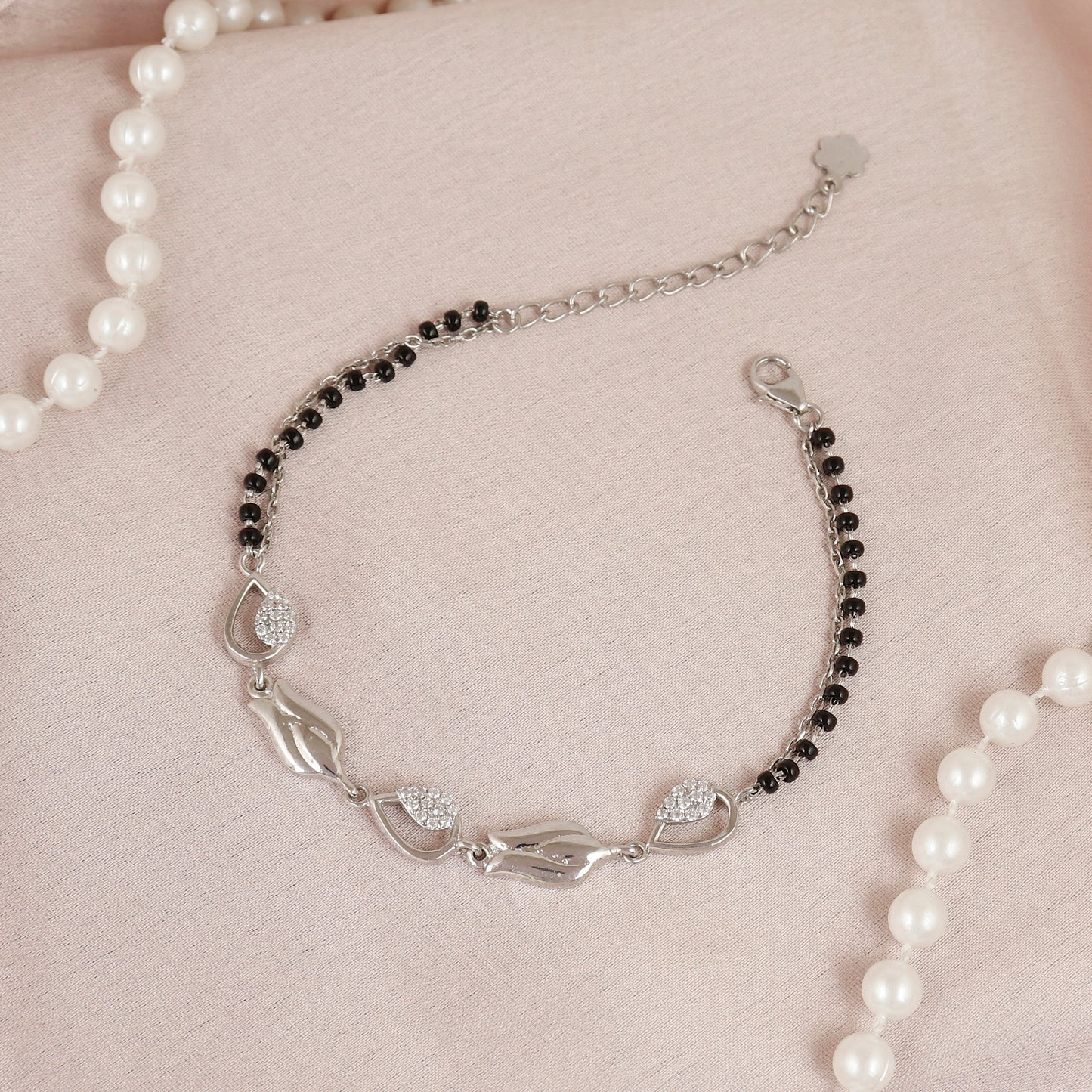 Celestial Grace Silver Star Black Bead Bracelet