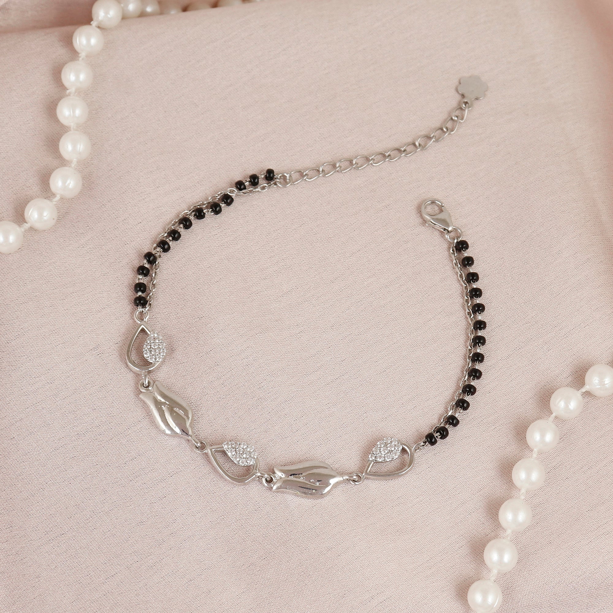 Celestial Grace Silver Star Black Bead Bracelet