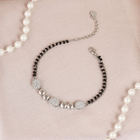 Contemporary Silver CZ Pebble Charm Mangalsutra