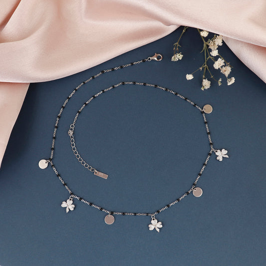 Pave Flowers Circular Discs Silver Mangalsutra