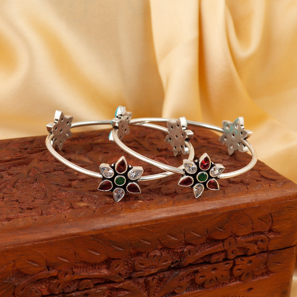 925 Silver Multicolor Floral Everyday Bangle