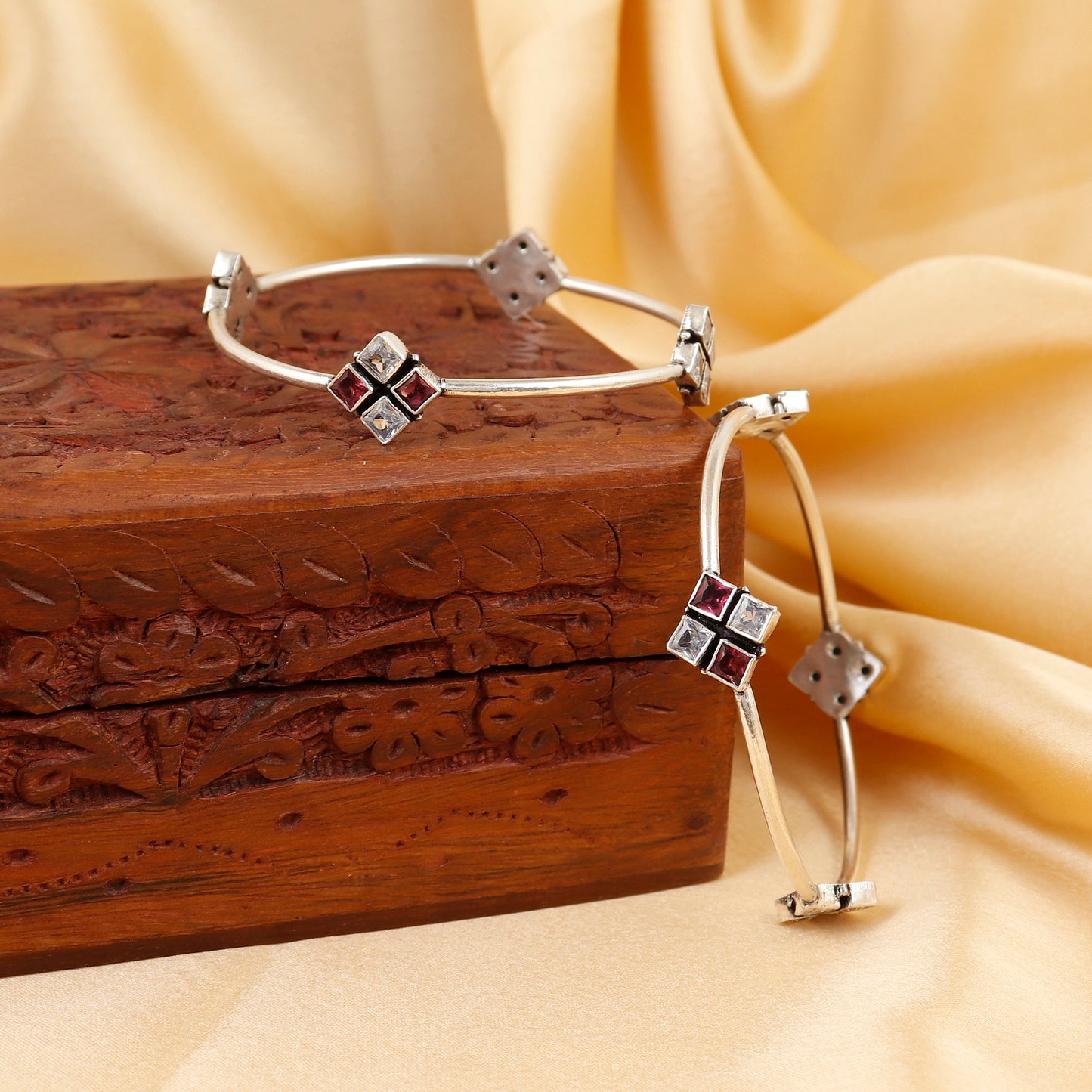 Handcrafted Ruby CZ Choki Silver Bangle
