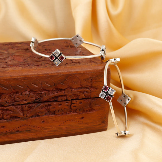 Handcrafted Ruby CZ Choki Silver Bangle