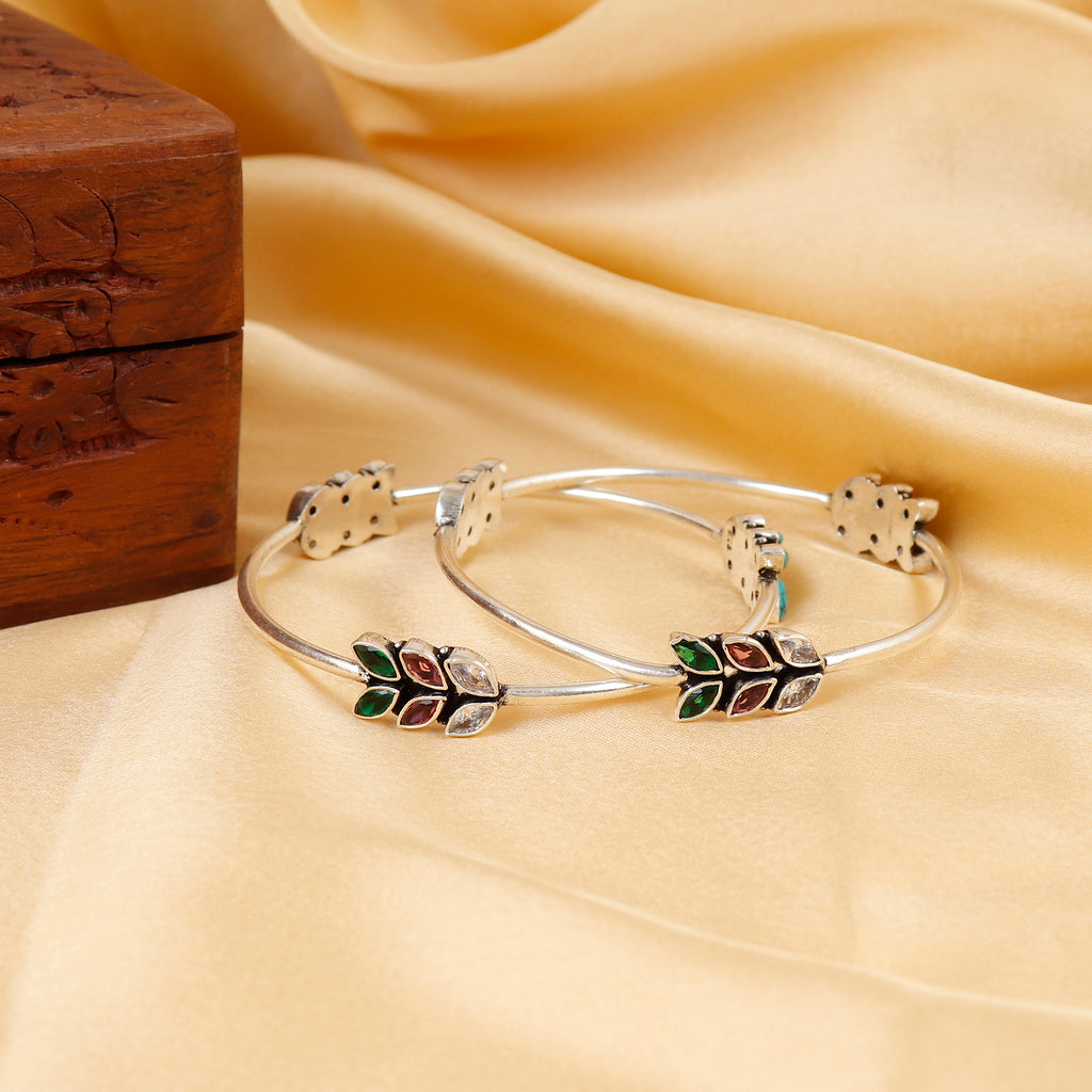 Dailywear Marquise Multicolor Gemstone Silver Bangle