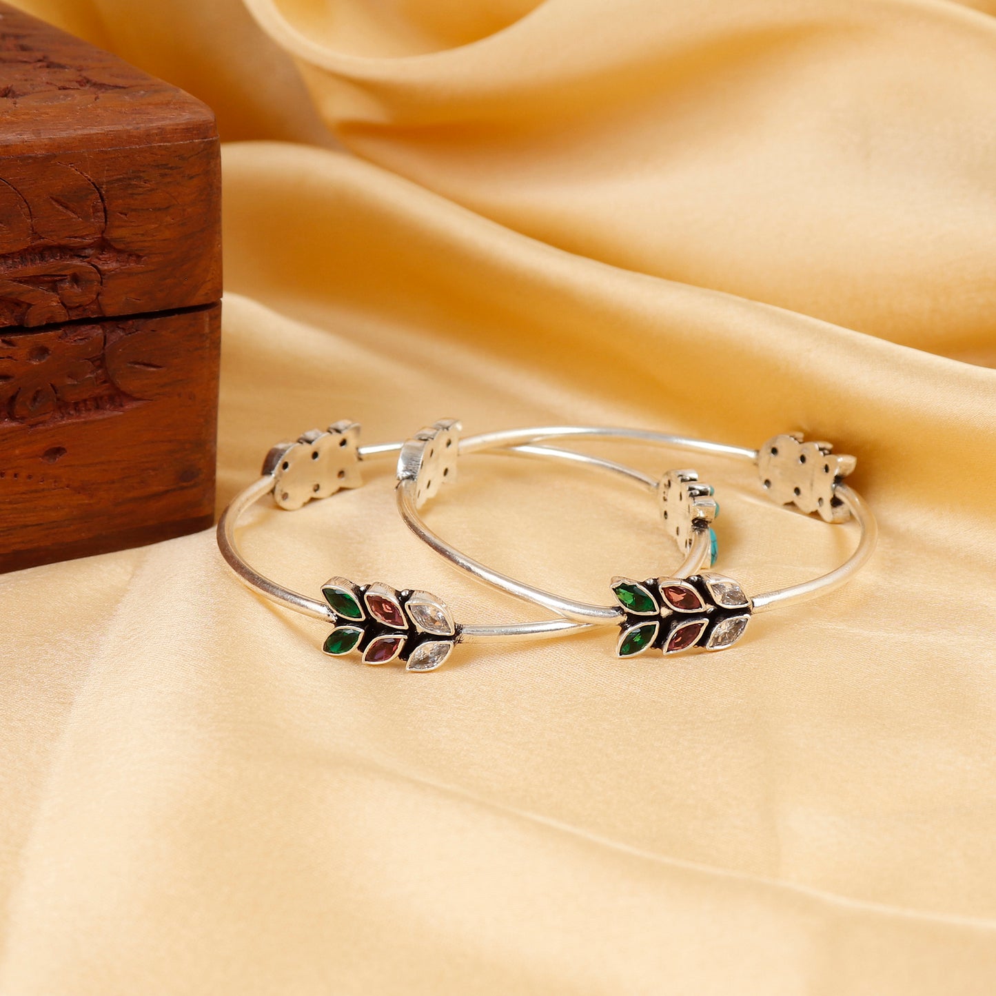Dailywear Marquise Multicolor Gemstone Silver Bangle