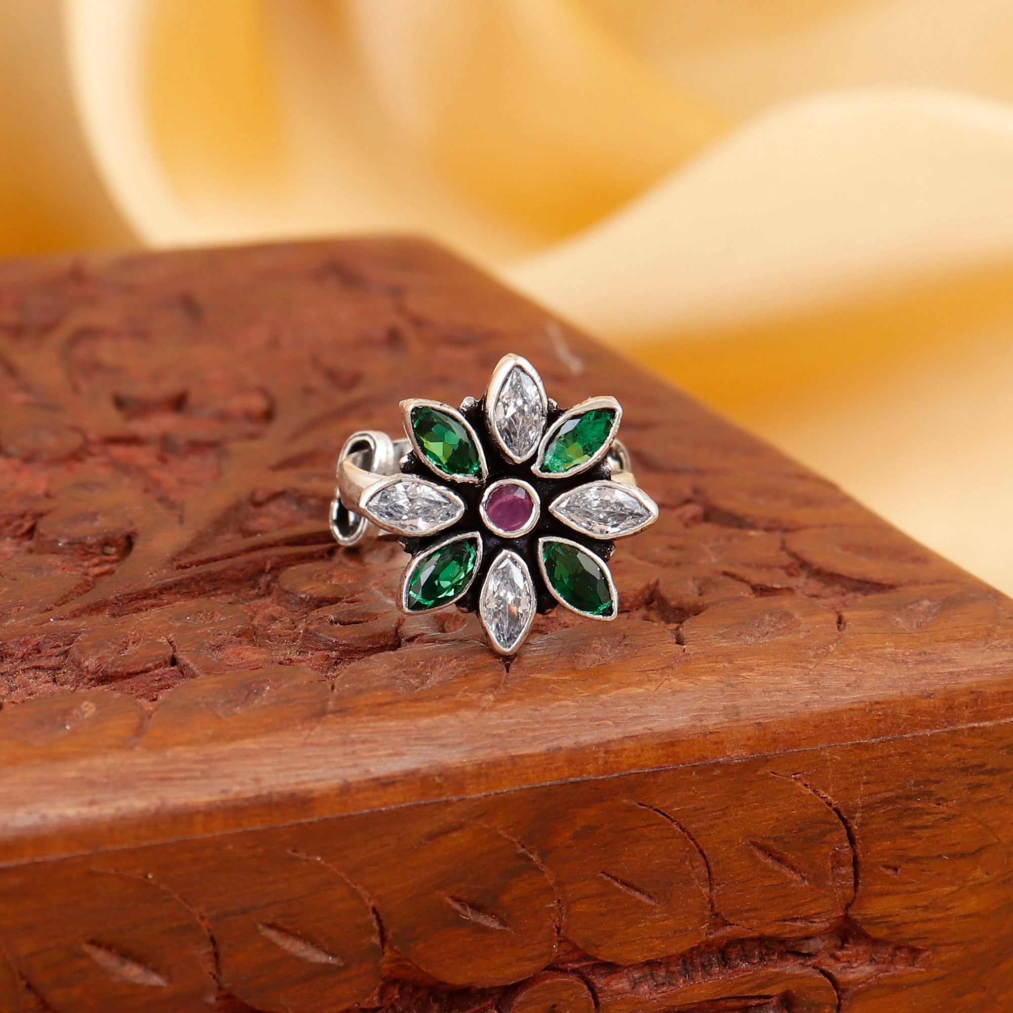 Multicolor Marquise Silver Ring