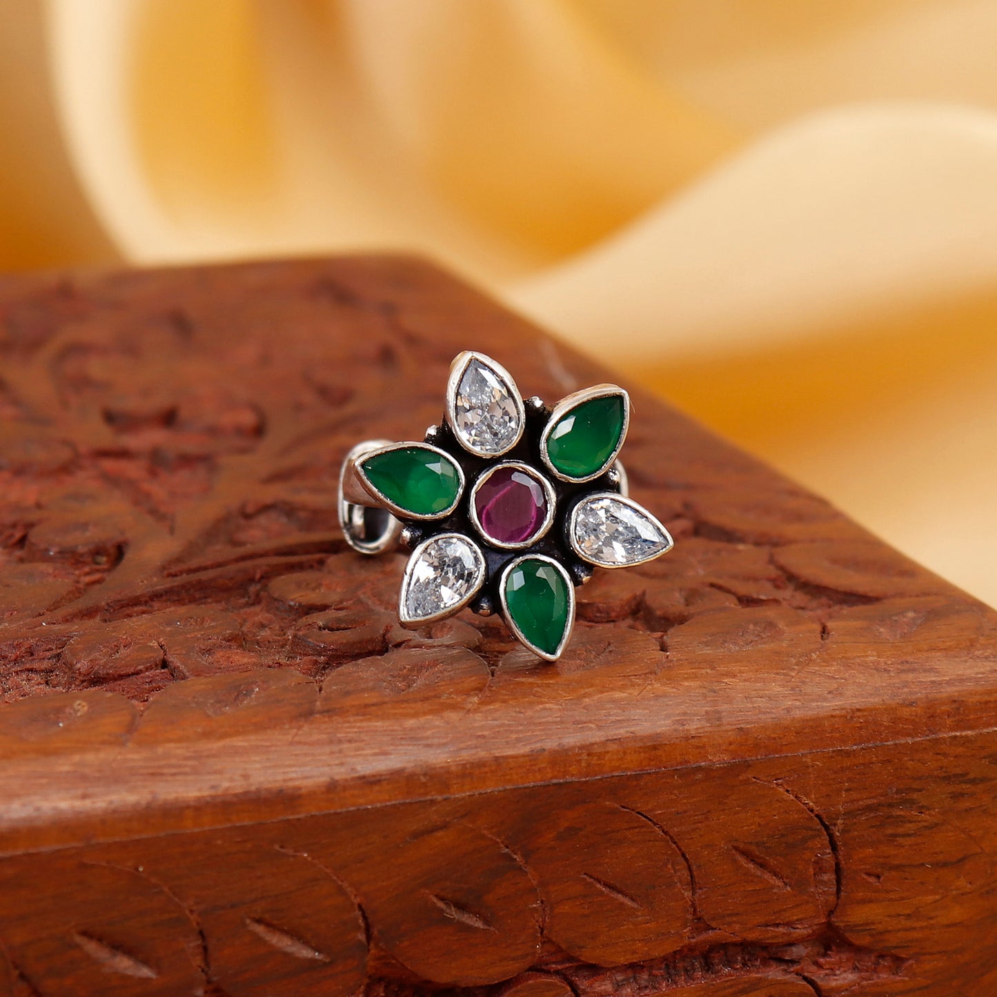 Vibrant Petal Blossom Silver Ring