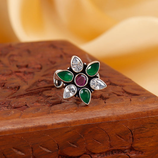 Vibrant Petal Blossom Silver Ring