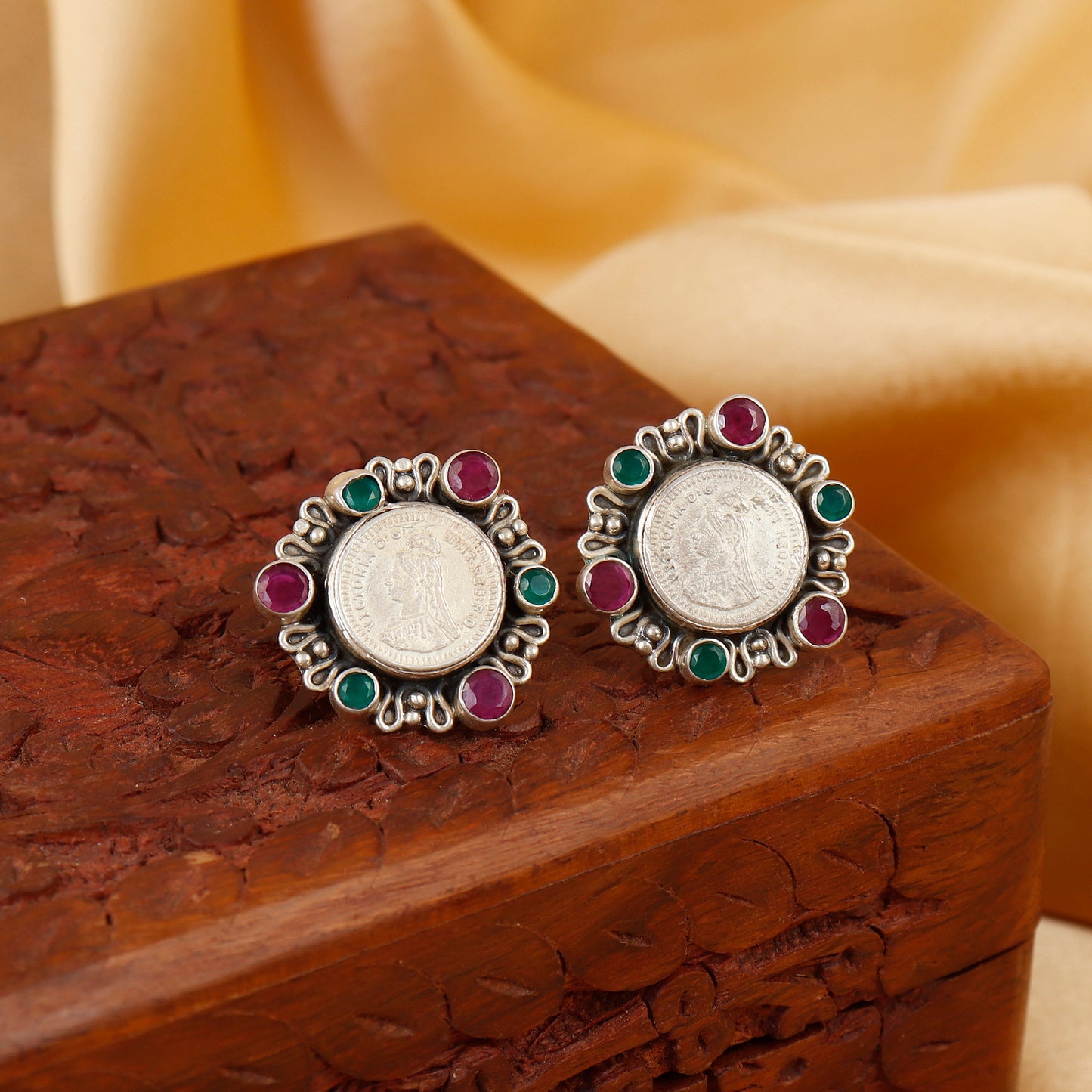 The Empress Bloom Silver Coin Earrings