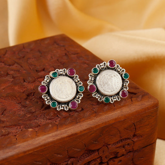 The Empress Bloom Silver Coin Earrings