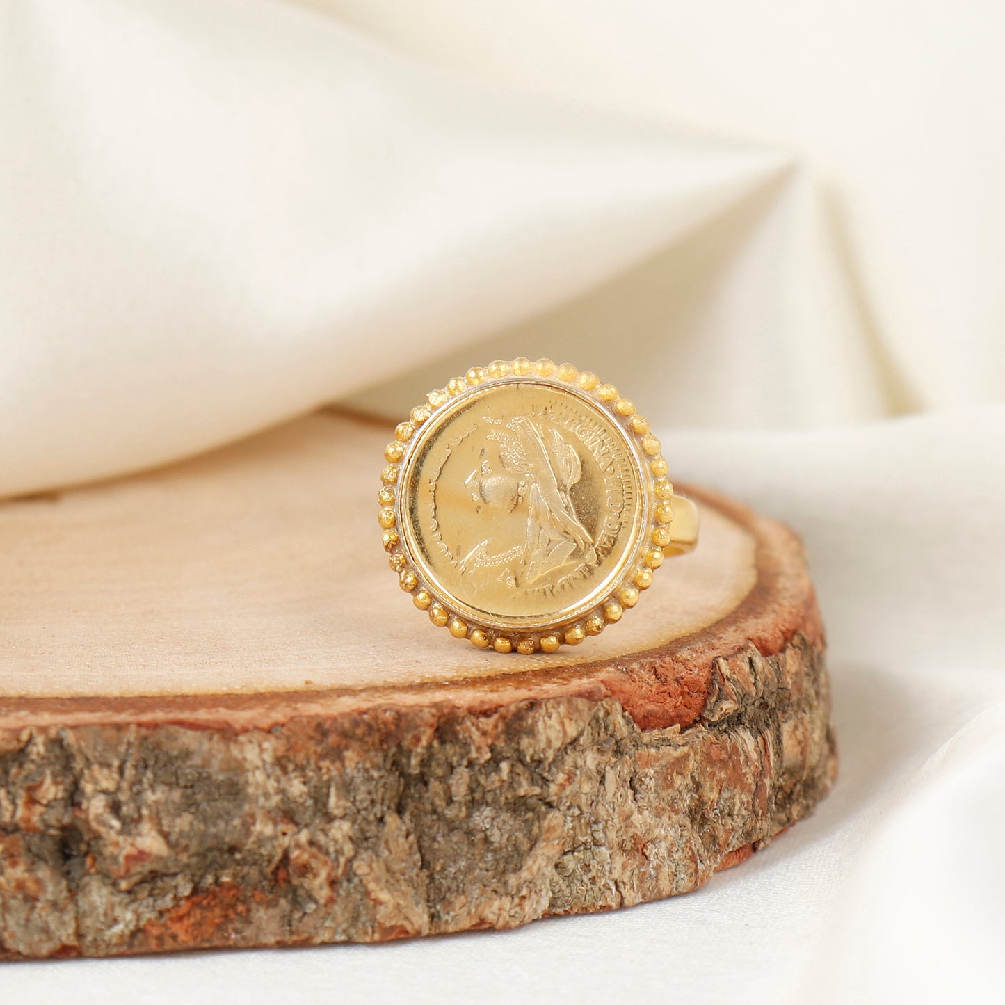 925 Silver Coin Gold Plated Rava Ring