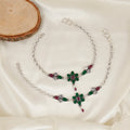 Enchanted Emerald & Ruby Bloom Silver Anklets