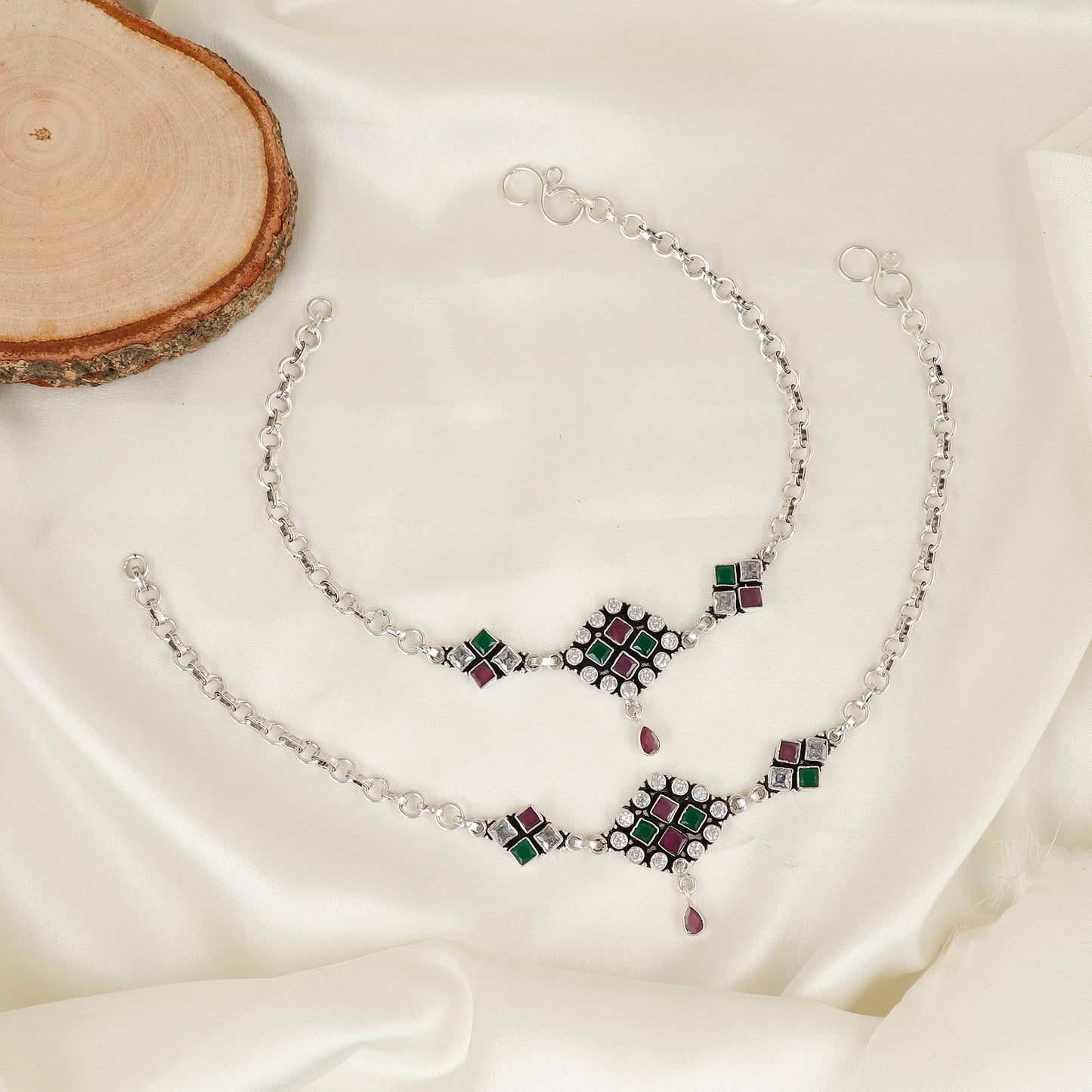 Jaipur Monsoon Blossom Silver Anklets