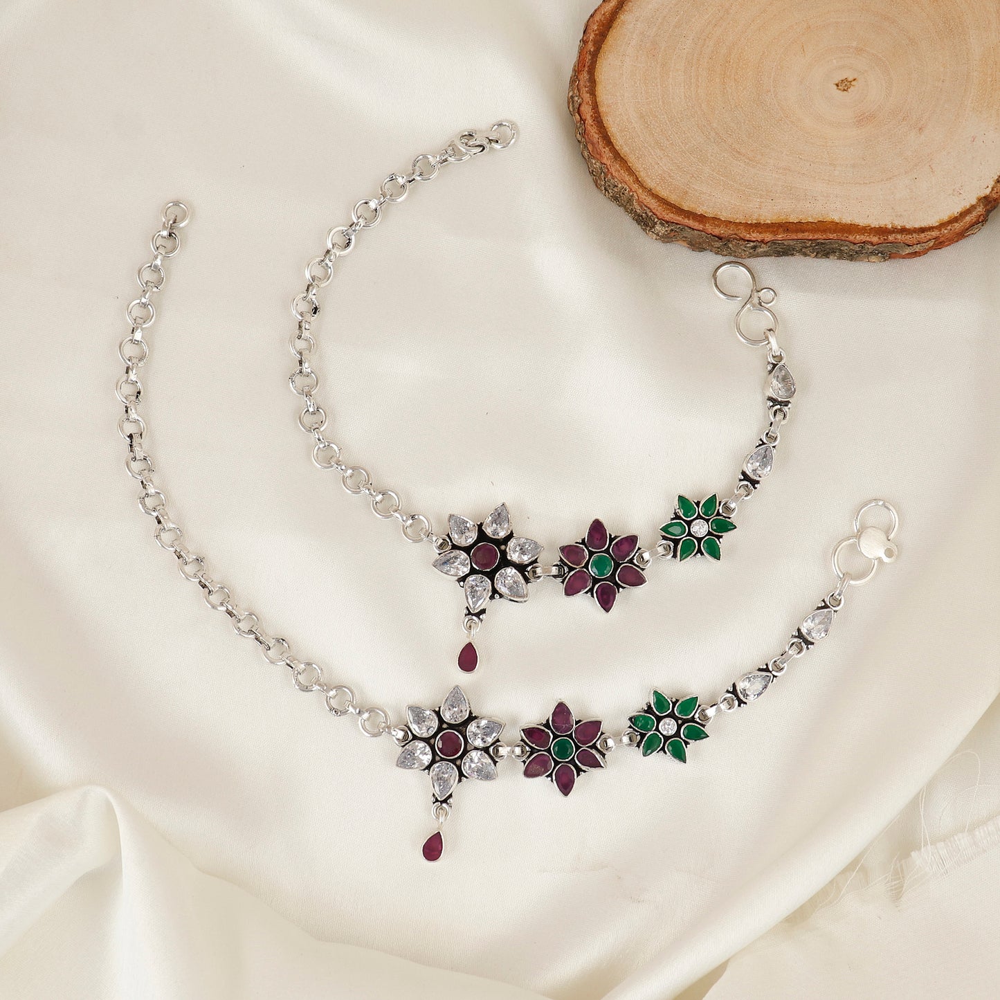 The Royal Courtyard Floral Silver Anklets