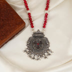 Ruhani Gul Floral Mandala Oxidized Silver Pendant