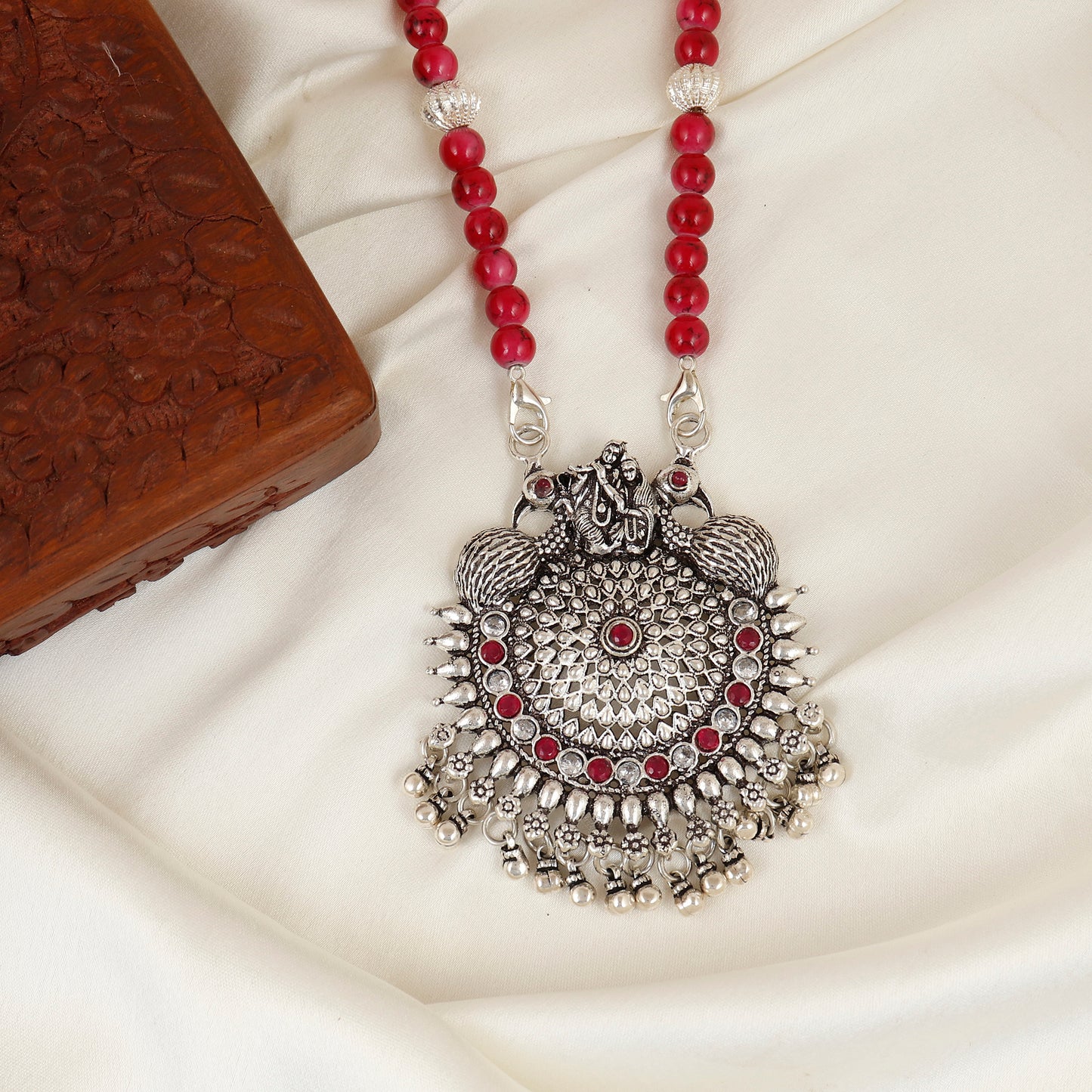 925 Silver Oxidized Madhav Leela Statement