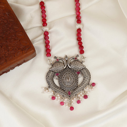 Mayur Bandhan Heart Silver Oxidized Necklace