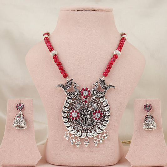 Nirtya Mayura Divine Radha Krishna Silver Necklace