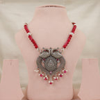 Mayur Bandhan Heart Silver Oxidized Necklace