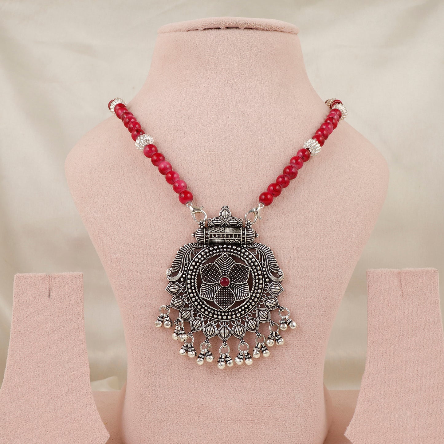 Ruhani Gul Floral Mandala Oxidized Silver Pendant