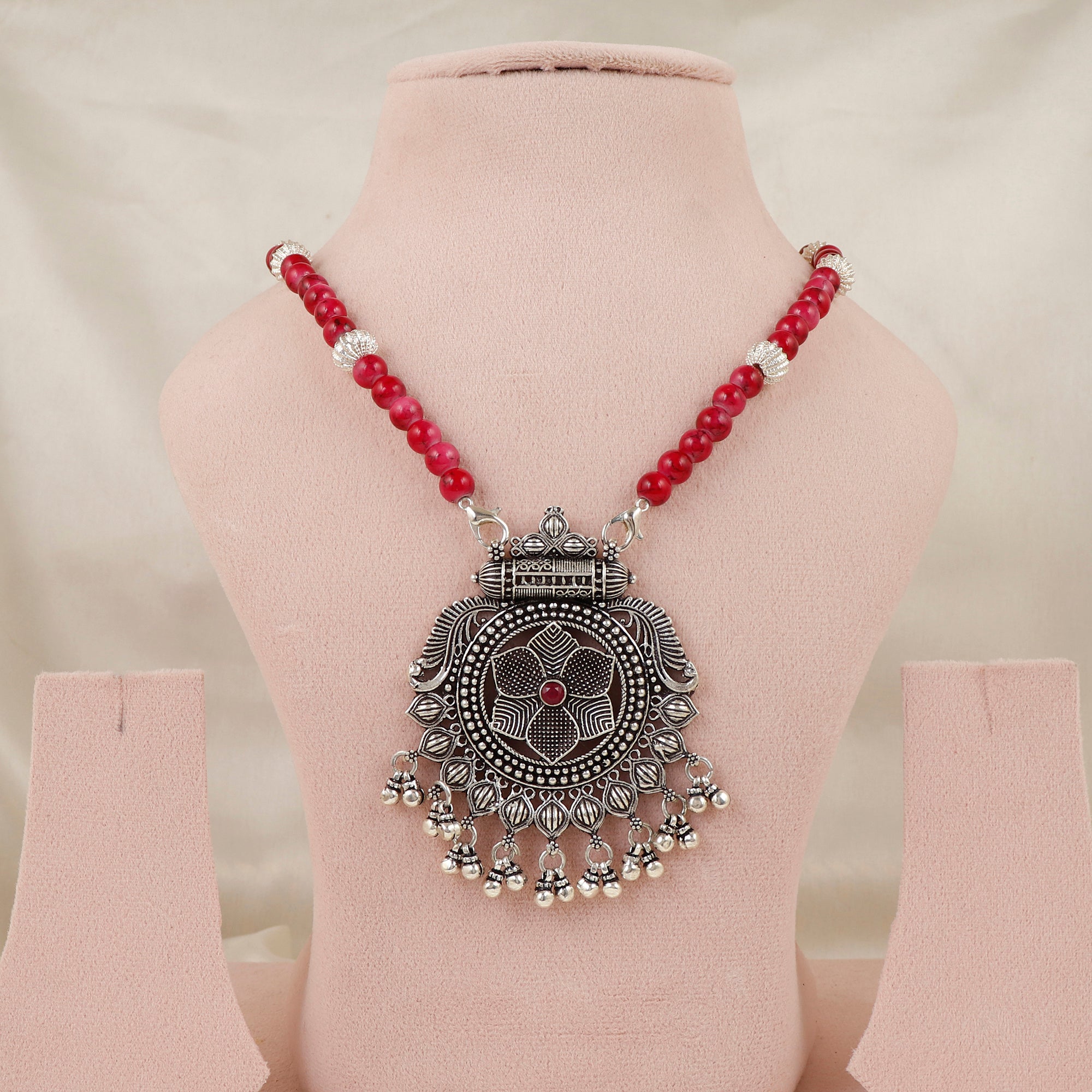 Ruhani Gul Floral Mandala Oxidized Silver Pendant