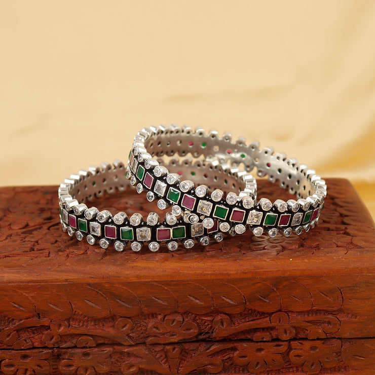 Multicolor Stone Shimmering Silver Bangle