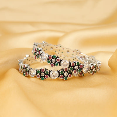 Silver Bloosom Multicolor Stone Bangle
