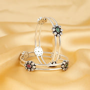 Double Layered Phool Silver Bangle