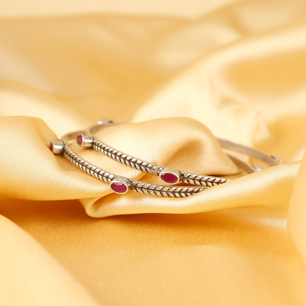 Ruby Petal Silver Bangle for Women