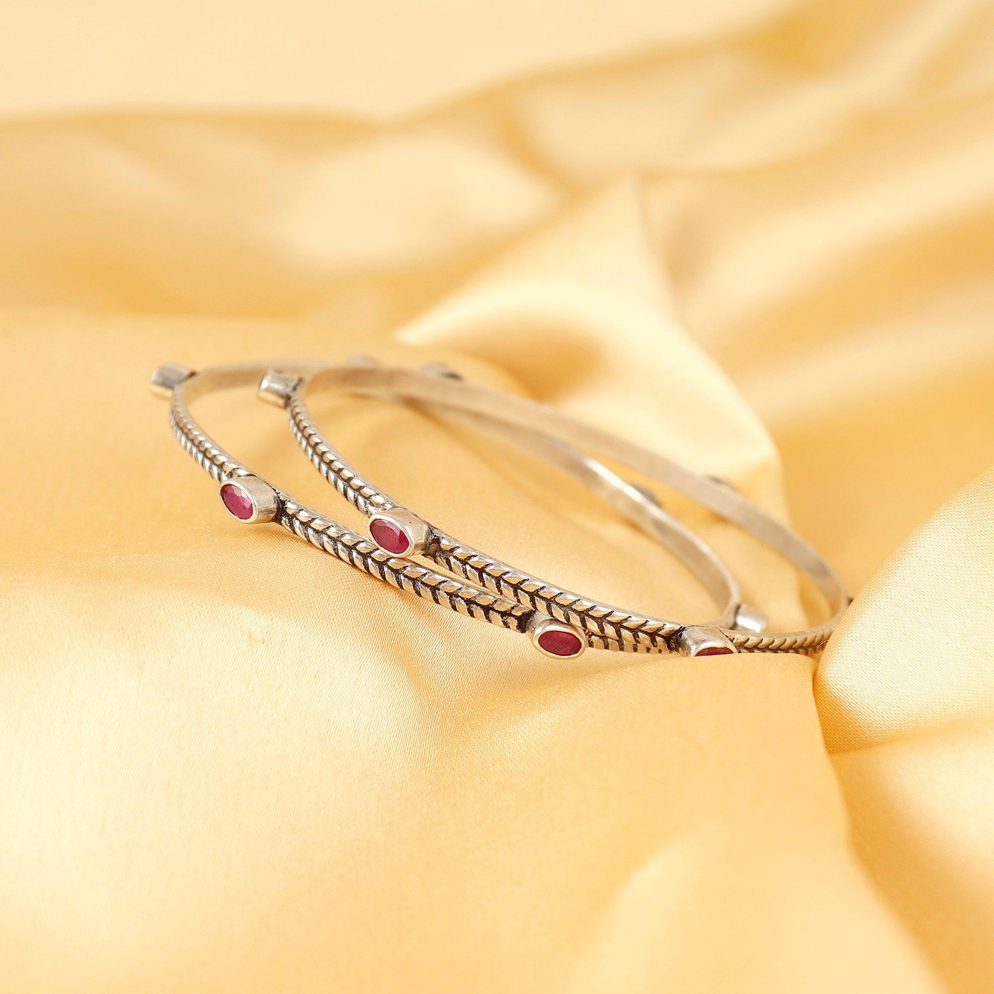 Ruby Petal Silver Bangle for Women