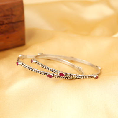 Ruby Petal Silver Bangle for Women