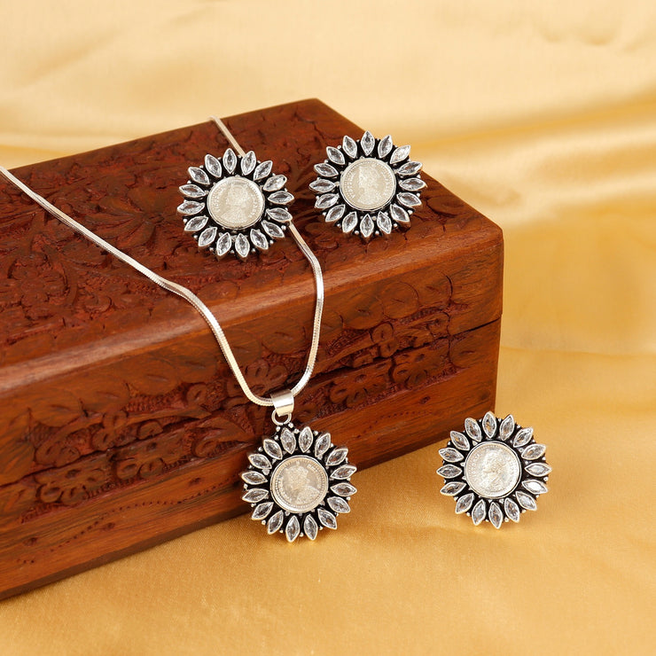92.5 Silver Coin Sunflower Necklace