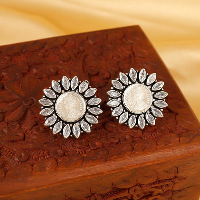 92.5 Silver Coin Sun Floral Earring