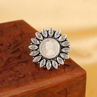 92.5 Silver Coin Sun Floral Ring