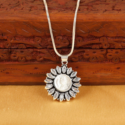 925 Silver Coin Sun Floral  Pendant