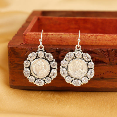 Crowned Grace Silver Coin  Earring