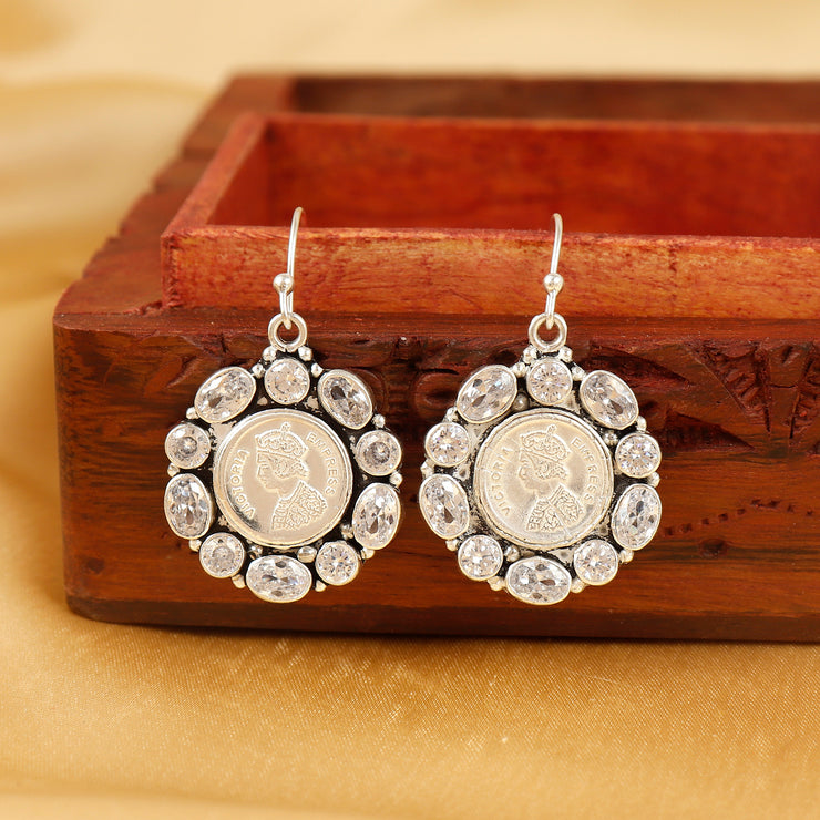 Crowned Grace Silver Coin  Earring