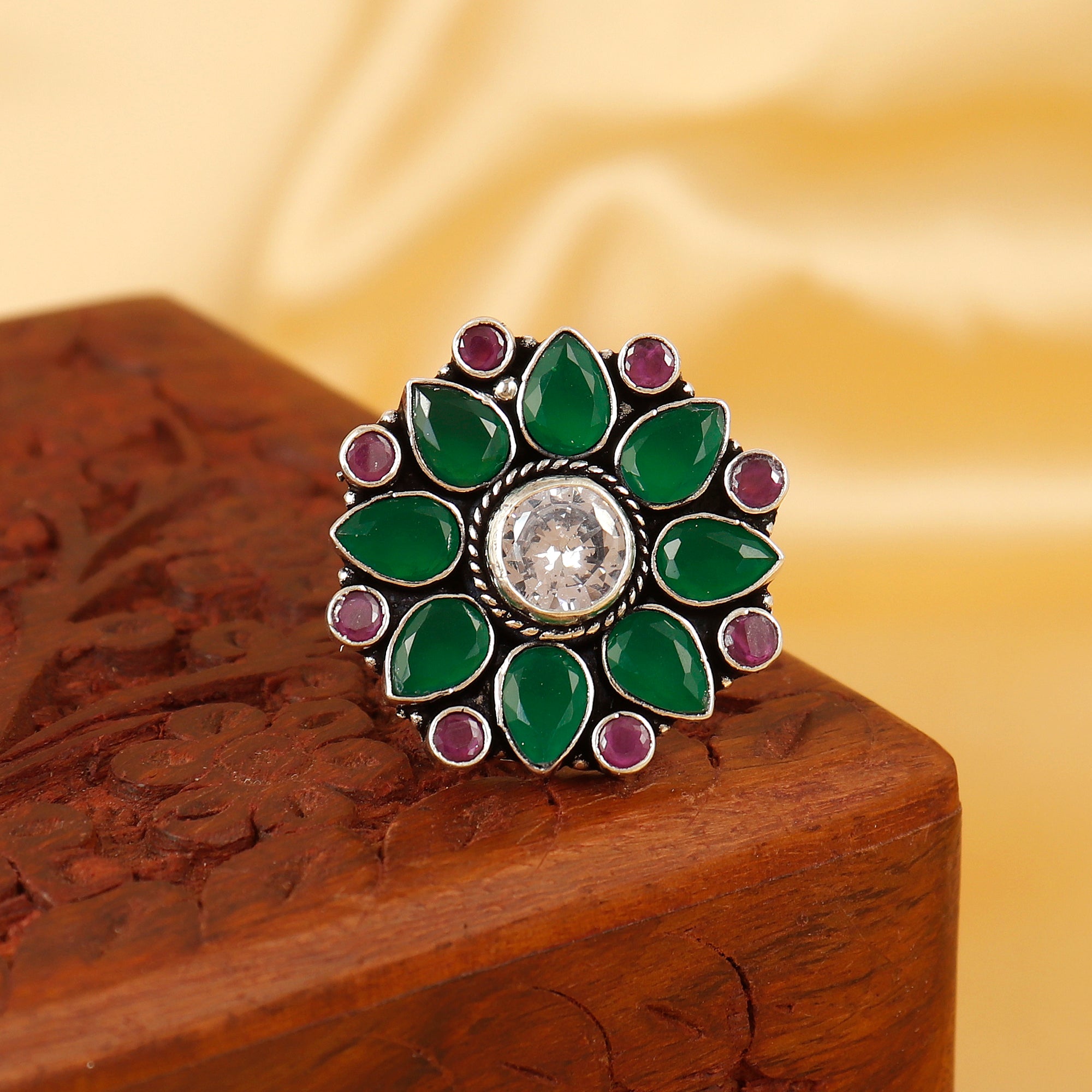 Bloosom Rava Work Silver Ring